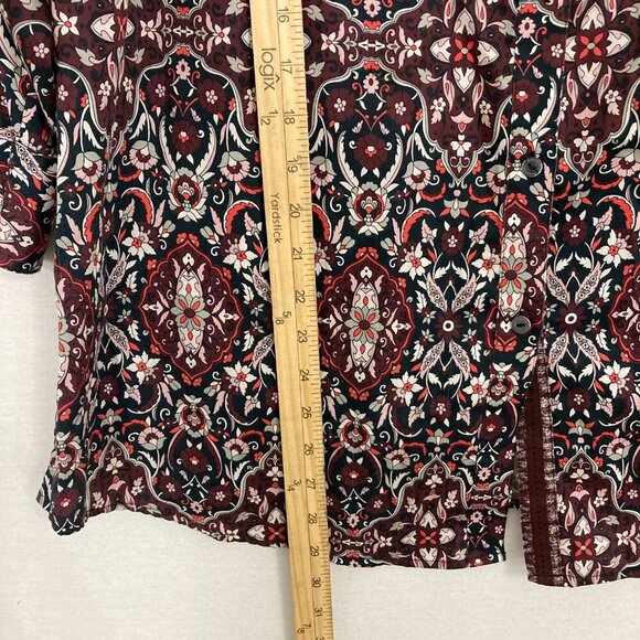 Foxcroft Red Black Floral Wrinkle Free 3/4 Sleeve Button Down size 16W Office - Picture 5 of 11